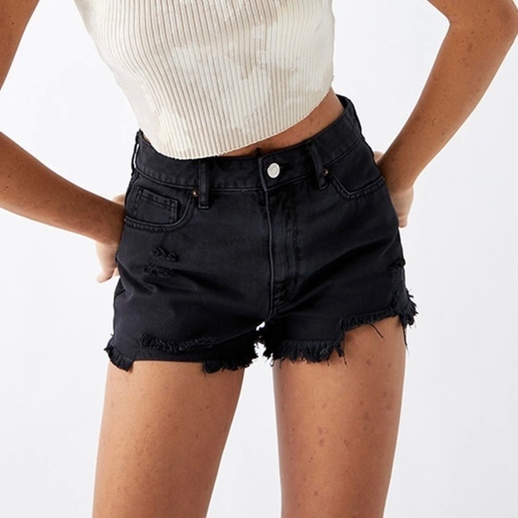 PacSun Distressed High Waisted Denim Festival 2” Cut Off Jean Shorts Black Sz 29 - Picture 9 of 9